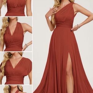 JJs House Rust Convertible One-Shoulder Evening Gown